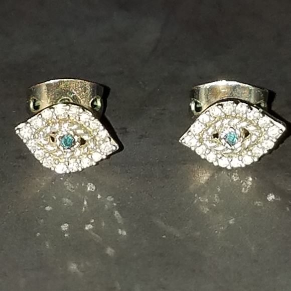 Sterling silver diamond evil eye earrings - Picture 2 of 3